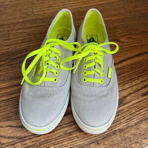 Vans Men's Gray Canvas Sneakers with Neon Yellow Accents